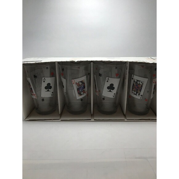 Luminarc Game Night Glasses Set of 4 16 Oz Card Playing Man Cave Deco - Picture 1 of 2